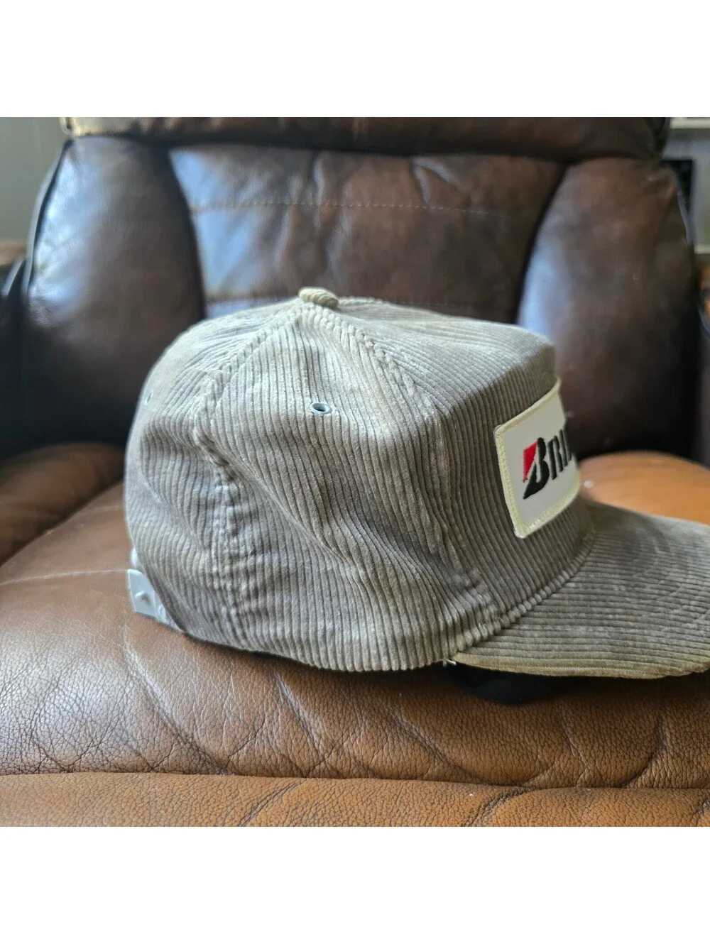 Bridgestone Tires Patch Corduroy Snapback Trucker Hat grey/brown As-Is